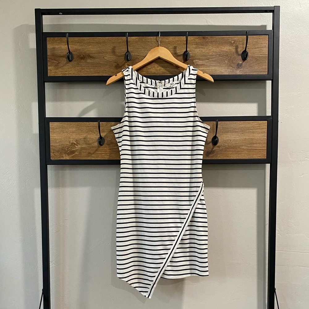 Asymmetrical Black & White Stripe Bodycon Dress